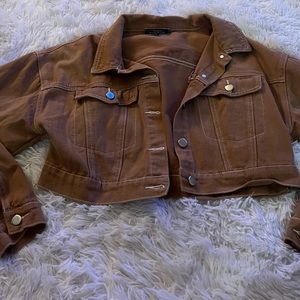 Brown cropped denim jacket